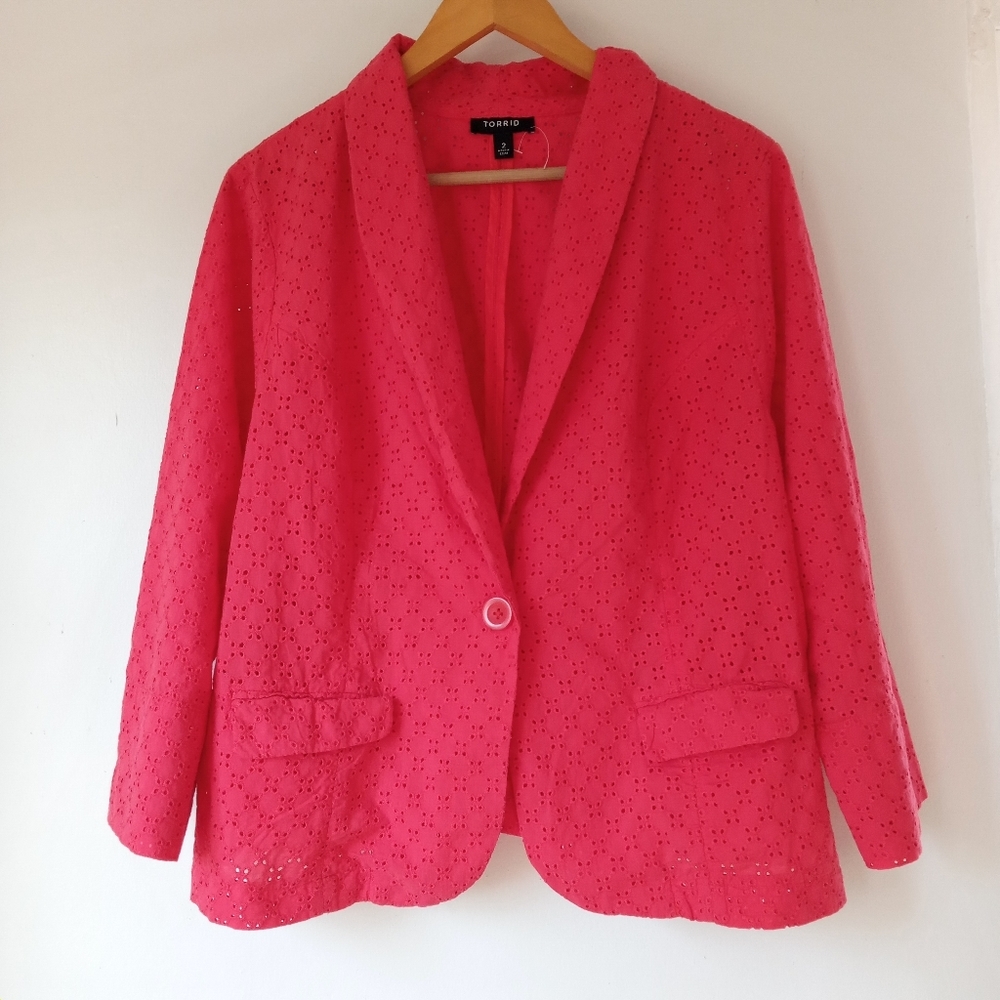 Torrid 2X Blood Orange Cotton Lace Blazer